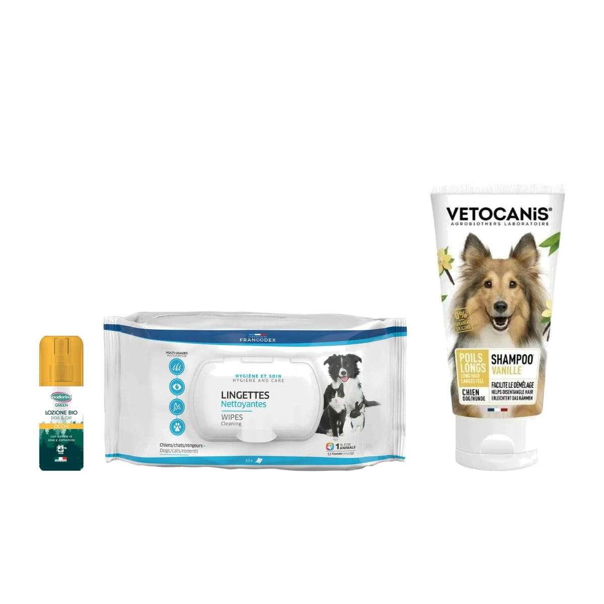 Pack Cara Blanca: limpiador ocular, toallitas y champu