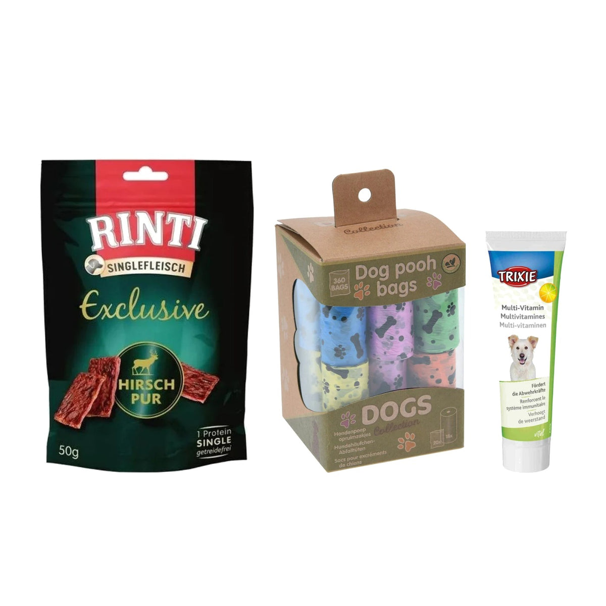 Pack Esenciales: snack de ciervo, bolsas y multivitaminico